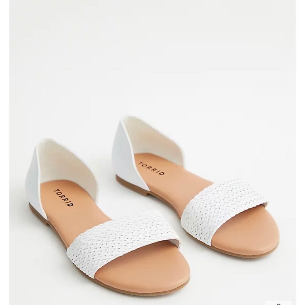 torrid white faux leather woven open toe flat